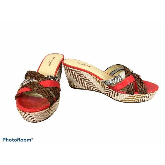 Marc Joseph Gorgeous Red and Brown Espadrille Wedges! - Picture 1 of 8